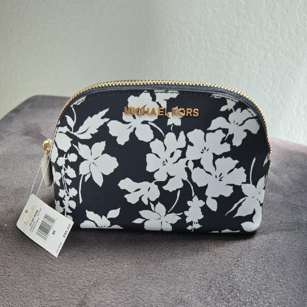 Michael Kors Black and White Floral Cosmetic Bag